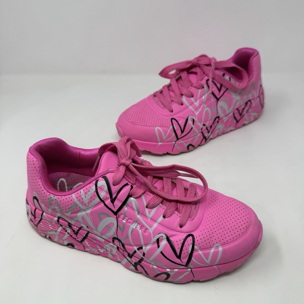 Skechers Uno Lite Metallic Love Goldcrown 314067L Sneaker Hot Pink Girls Size 3